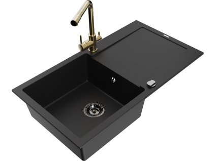MEXEN/S - Leo granitový dřez s odkapávačem včetně baterie Duero, černá 6501-77-671600-50-B