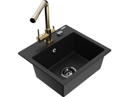 MEXEN/S - Milo granitový dřez včetně baterie Duero, černá 6505-77-671600-50-B