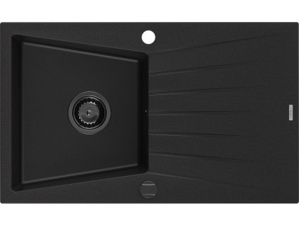 MEXEN/S - Cesar granitový dřez 1-miska s odkapávačem 775 x 470 mm, černý, černý sifon 6514771010-77-B