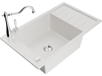 MEXEN/S - Elias granitový dřez 1-miska včetně baterie Carla, bílá 6511-20-670700-00