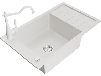 MEXEN/S - Elias granitový dřez 1-miska včetně baterie Carla, bílá 6511-20-670700-20