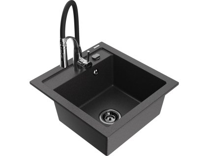 MEXEN/S - Vito granitový dřez 1-miska včetně baterie Aster, černá kropenatá 6503-76-73450-07-B