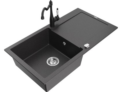 MEXEN/S - Leo granitový dřez 1-miska s odkapávačem včetně baterie Carla, černá kropenatá 6501-76-670700-70