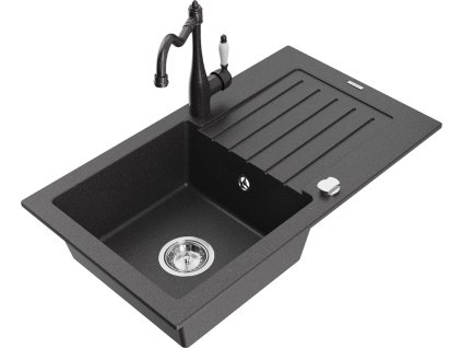MEXEN/S - Pablo granitový dřez 1-miska s odkapávačem včetně baterie Carla, černá kropenatá 6510-76-670700-76