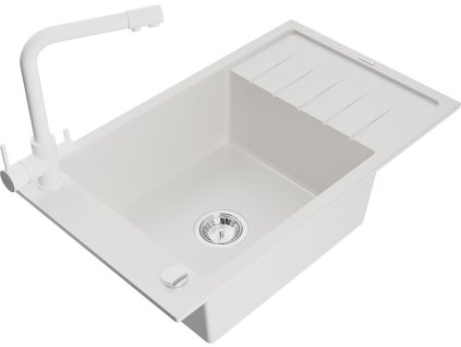 MEXEN/S - Elias granitový dřez 1-miska včetně baterie Duero, bílá 6511-20-671600-20