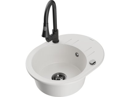 MEXEN/S - Kevin granitový dřez 1 s odkapávačem včetně baterie Elia, bílá 6517-20-670101-70