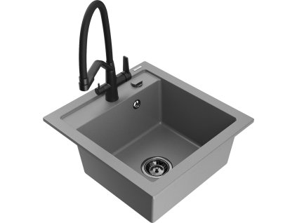 MEXEN/S - Vito granitový dřez 1-miska včetně baterie Duo, šedá 6503-71-671701-70-B