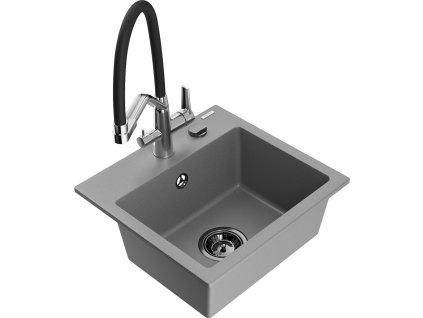 MEXEN/S - Milo granitový dřez 1-miska včetně baterie Duo, šedá 6505-71-671701-07-B