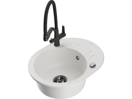 MEXEN/S - Kevin granitový dřez 1-miska včetně baterie Duo, bílá 6517-20-671701-70-B