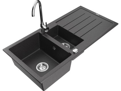 MEXEN/S - Andres granitový dřez s odkapávačem včetně baterie Telma, černá nakrapiany 6515-76-670200-00