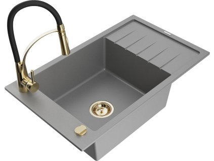 MEXEN/S - Elias granitový dřez 1 s odkapávačem včetně baterie Aster, šedá 6511-71-73450-57-G
