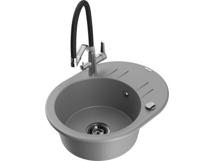 MEXEN/S - Kevin granitový dřez 1-miska včetně baterie Duo, šedá 6517-71-671701-07-B