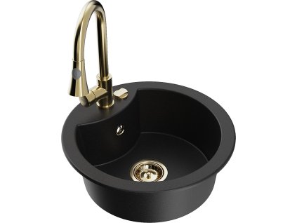 MEXEN/S - Diego granitový dřez 1-miska včetně baterie Elia, černá 6512-77-670101-50