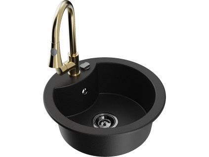 MEXEN/S - Diego granitový dřez 1-miska včetně baterie Elia, černá 6512-77-670101-50-B