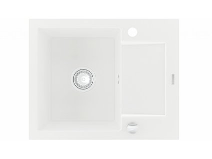 MEXEN - Enzo granitový dřez 1-mísa dřez s vypouštěním krátký odkapávač 576x465 mm, bílá 6506571005-20