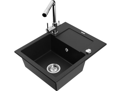 MEXEN/S - Enzo granitový dřez 1-miska s odkapávačem včetně baterie Duero, černá 6506-77-671600-00