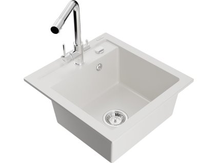 MEXEN/S - Vito granitový dřez 1-miska včetně baterie Duero, bílá 6503-20-671600-00