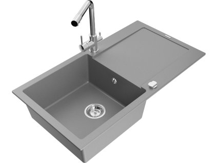 MEXEN/S - Leo granitový dřez s odkapávačem včetně baterie Duero, šedá 6501-71-671600-00