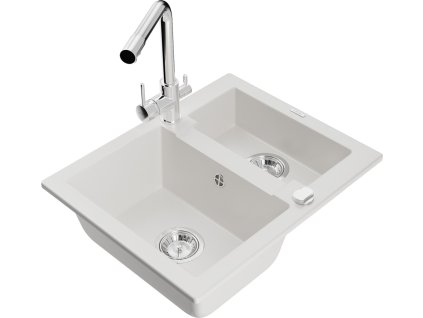 MEXEN/S - Carlos granitový dřez 1.5 včetně baterie Duero, bílá 6518-20-671600-00