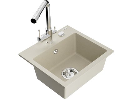 MEXEN/S - Milo granitový dřez včetně baterie Duero, béžová 6505-69-671600-00