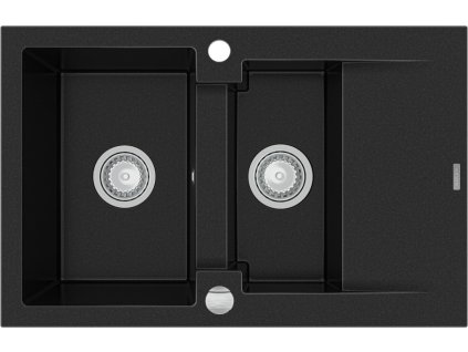 MEXEN - Gaspar žula dřez 1,5-mísa dřez s vypouštěním krátký odkapávač 737x475 mm, černá 6507731505-77