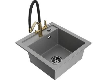 MEXEN/S - Vito granitový dřez 1-miska včetně baterie Duo, šedá 6503-71-671701-57-B
