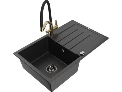 MEXEN/S - Bruno granitový dřez s odkapávačem včetně baterie Duo, černá/stříbrná metalik 6513-73-671701-57-B