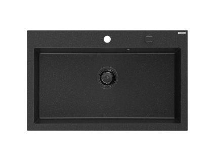 MEXEN/S - Elix granitový dřez 1-miska 800 x 500 mm, černá/stříbrná metalik, sifon černá 6527801005-73-B