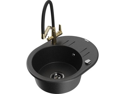 MEXEN/S - Kevin granitový dřez 1-miska včetně baterie Duo, černá/stříbrná metalik 6517-73-671701-57-B