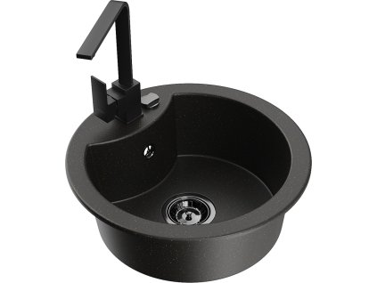 MEXEN/S - Diego granitový dřez 1-miska včetně baterie Rita, černý/zlatý metalik 6512-75-670300-70-B