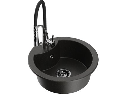 MEXEN/S - Diego granitový dřez 1-miska včetně baterie Aster, černá/zlatá metalik 6512-75-73450-07-B