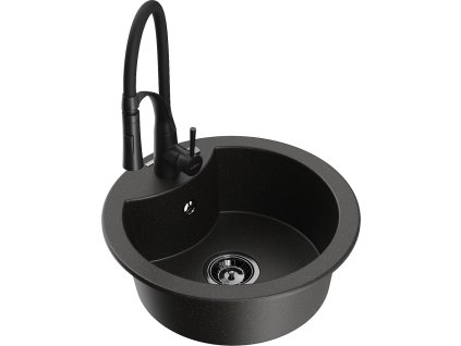 MEXEN/S - Diego granitový dřez 1-miska včetně baterie Aster, černá/zlatá metalik 6512-75-73450-70-B