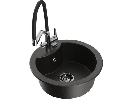 MEXEN/S - Diego granitový dřez 1-miska včetně baterie Duo, černá/zlatá metalik 6512-75-671701-07-B