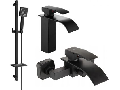 MEXEN/S - Aries DQ45 Set umyvadlové a vanové baterie s příslušenstvím, černá 744803DQ45-70