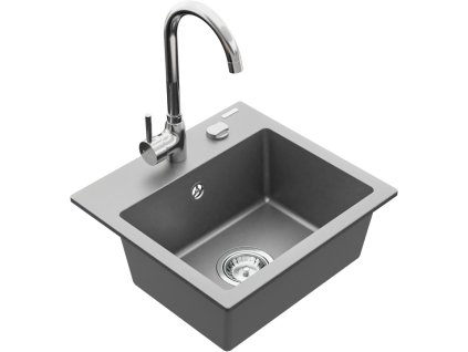 MEXEN/S - Milo granitový dřez 1-miska včetně baterie Telma, šedá 6505-71-670200-00