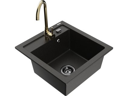 MEXEN/S - Vito granitový dřez včetně baterie Telma, černá/zlatá metalik 6503-75-670200-50-B