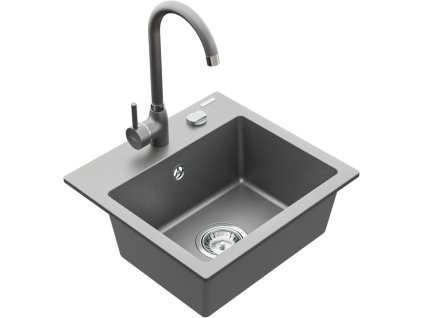 MEXEN/S - Milo granitový dřez 1-miska včetně baterie Telma, šedá 6505-71-670200-71