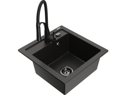 MEXEN/S - Vito granitový dřez 1-miska včetně baterie Aster, černá/zlatá metali 6503-75-73450-70-B