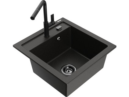 MEXEN/S - Vito granitový dřez 1-miska včetně baterie Flora, černá/zlatá metalik 6503-75-670401-70-B