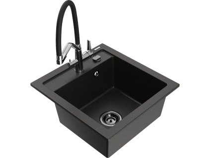 MEXEN/S - Vito granitový dřez 1-miska včetně baterie Duo, černá/zlatá metalik 6503-75-671701-07-B