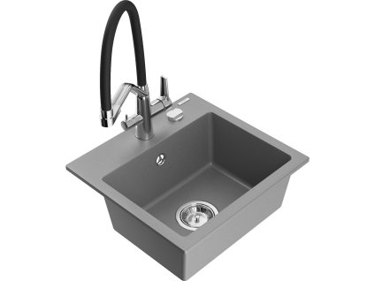 MEXEN/S - Milo granitový dřez 1-miska včetně baterie Duo, šedá 6505-71-671701-07