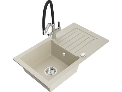 MEXEN/S - Pablo granitový dřez s odkapávačem včetně baterie Duo, béžová 6510-69-671701-07