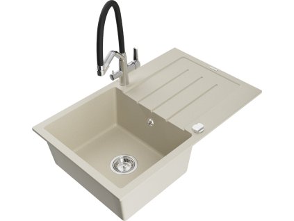MEXEN/S - Bruno granitový dřez s odkapávačem včetně baterie Duo, béžová 6513-69-671701-07