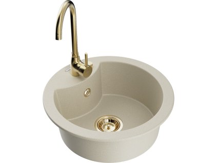 MEXEN/S - Diego granitový dřez včetně baterie Telma, béžová 6512-69-670200-50