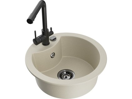 MEXEN/S - Diego granitový dřez 1-miska včetně baterie Duero, béžová 6512-69-671600-70