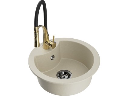 MEXEN/S - Diego granitový dřez 1-miska včetně baterie Aster, béžová 6512-69-73450-57-B