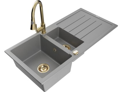 MEXEN/S - Andres granitový dřez s odkapávačem včetně baterie Elia, šedá 6515-71-670101-50