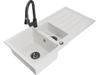 MEXEN/S - Andres granitový dřez s odkapávačem včetně baterie Elia, bílá 6515-20-670101-70