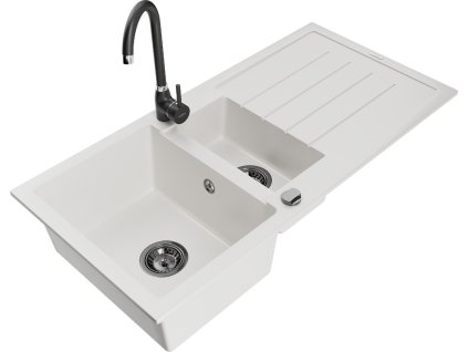 MEXEN/S - Andres granitový dřez s odkapávačem včetně baterie Telma, bílá 6515-20-670200-70