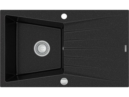 MEXEN - Cesar granitový dřez 1 s odkapávačem 775x470 mm, černá / stříbrná metalíza 6514771010-73